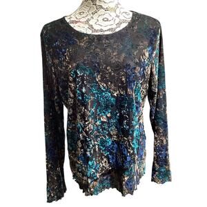 Coldwater creek velvet burnout  faux wrap flare long sleeve blouse L